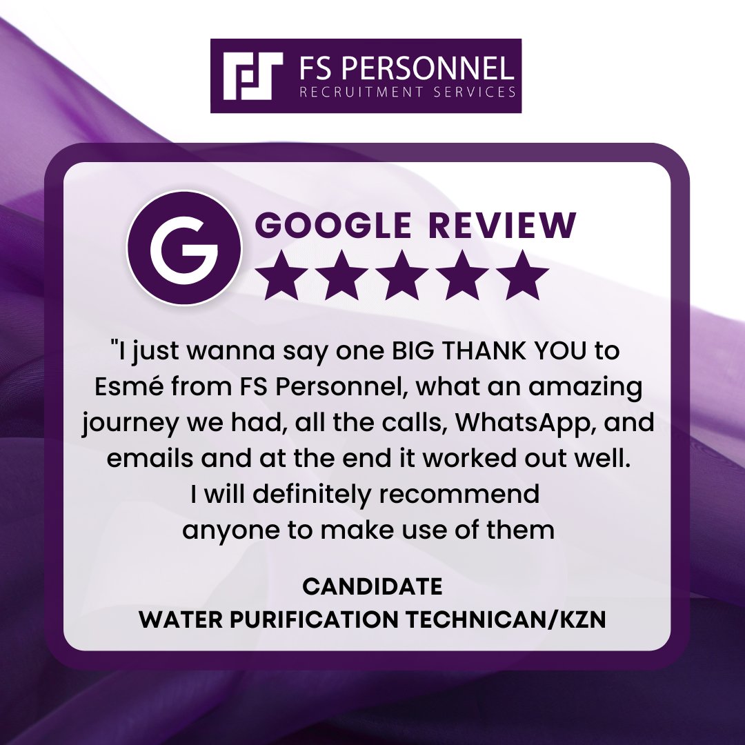 We value your feedback and appreciate you taking the time to give us a 5-star review. Thank you for your support! 
#5starreview #happycandidate #fspersonnelrecruitment #feelgoodfriday