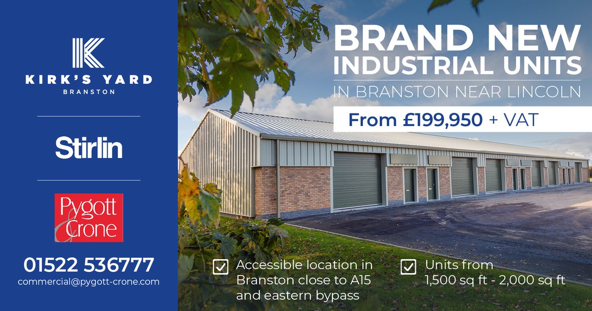 📣 BRAND NEW INDUSTRIAL UNITS IN BRANSTON NEAR LINCOLN 

✅ Completion due April/May 2023 ✅ Freehold and leasehold options ✅ Available to reserve now!

Enquiries: 📱01522 536777 📧 commercial@pygott-crone.com

<a href="/stirlindev/">Stirlin Group</a>