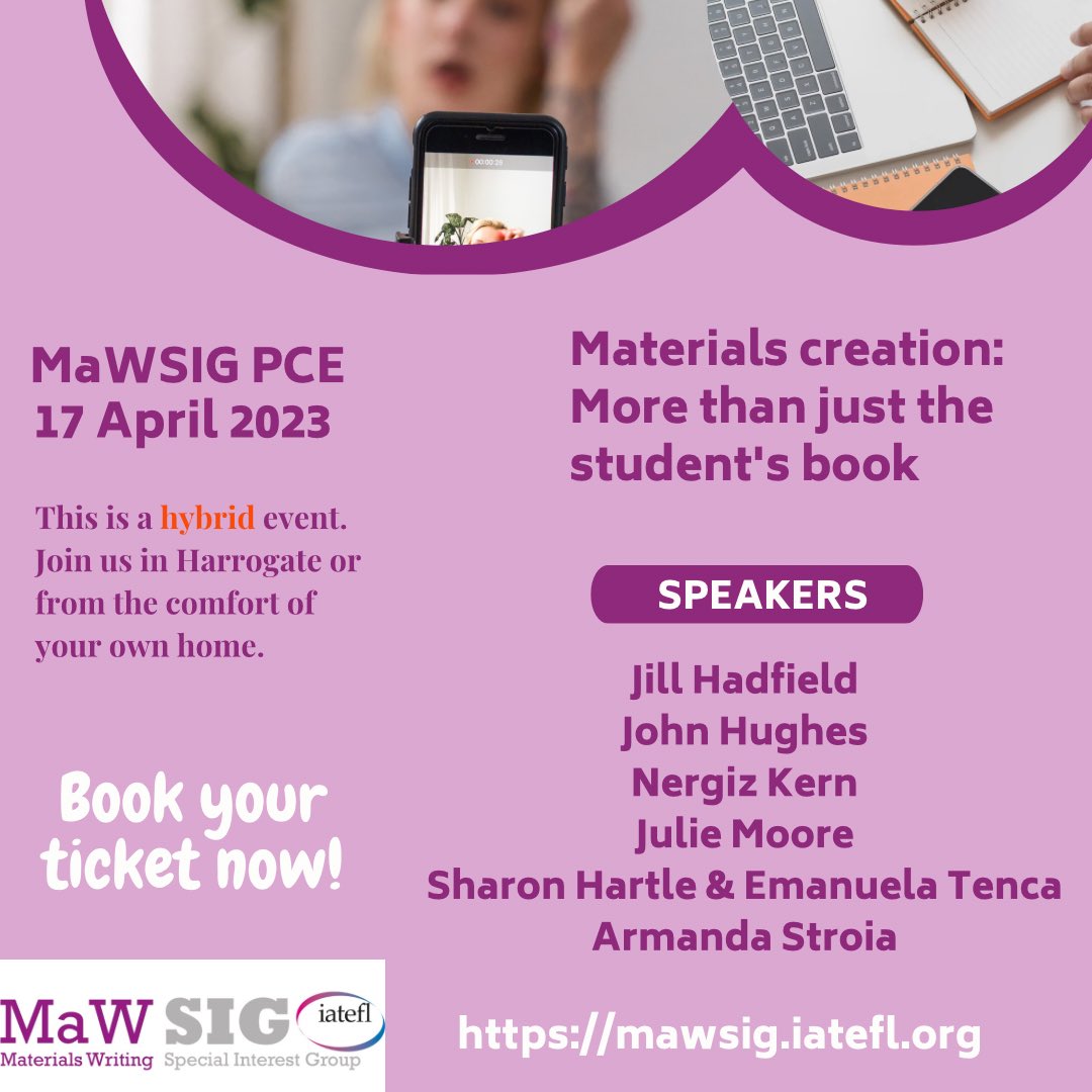 Only five weeks till #iatefl2023! Have you booked your MaWSIG PCE 2023 tickets yet? You can join us online if you can’t be there in person. Book now at iatefl.org/events/400

#mawsigpce #iatefl2023