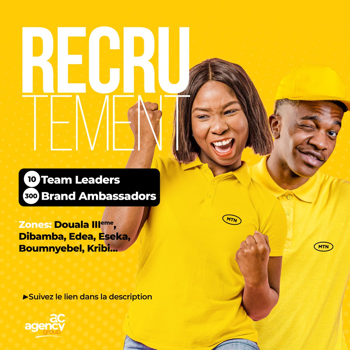 Recrutement de 10 Team Leaders et 300 Brand Ambassadors pour le compte de <a href="/MTNCameroon/">MTN CAMEROON</a> ✍

Suivez le lien pour postuler 👇
docs.google.com/forms/d/e/1FAI…

#emploi #recrutement #job #travail #offredemploi #rechercheemploi #cv #entreprise #brand #leaders #team