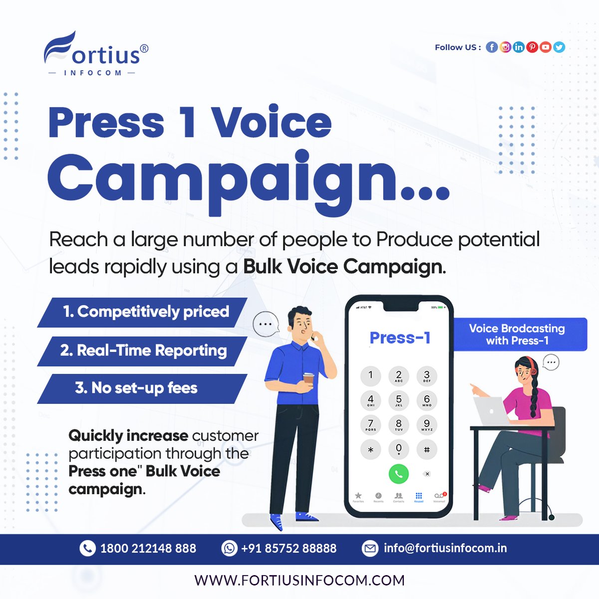fortiusinfocom's tweet photo. Take your business to the next level 🔝 with our ultimate Press 1 Voice Campaign: competitively priced, real-time reporting, and NO SET-UP FEES! 💰 Get ready for unprecedented success now 🤩 #Press1 #VoiceCampaign #marketing #promotion #targetaudiance #businessowner
🌐 https://t.co/JrNsj9PLho
