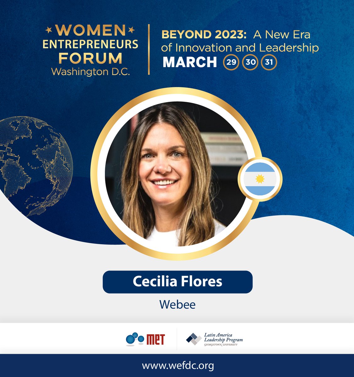 Cecilia Flores <a href="/ancef/">Cecilia Flores</a>, Co-Founder @Webeelife will participate at the #WEFDC-Women Entrepreneurs Forum. 
Book your seat now at wefdc.eventbrite.com For more info wefdc.org
<a href="/JLL/">JLL</a> <a href="/Georgetown/">Georgetown University</a> <a href="/GeorgetownLatAm/">Georgetown LatAm</a> <a href="/METcommunity/">MET Community</a> <a href="/WEFDC23/">WEFDC</a> <a href="/EFEnews/">EFE News</a>  @worldbank <a href="/IFC_org/">IFC</a>