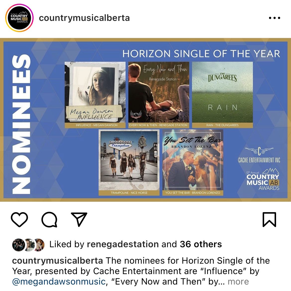 2 weeks until we get to hang with our #countrymusic peeps at the <a href="/CountryMusicAB/">Country Music Alberta</a> awards! We’re pumped to see <a href="/RenegadeStation/">Renegade Station</a>’s “Every Now and Then” up for a couple of nominations…produced/recorded in our #yyc digs…written with the band and our buddy  <a href="/drewgregory/">Drew Gregory</a>…❤️