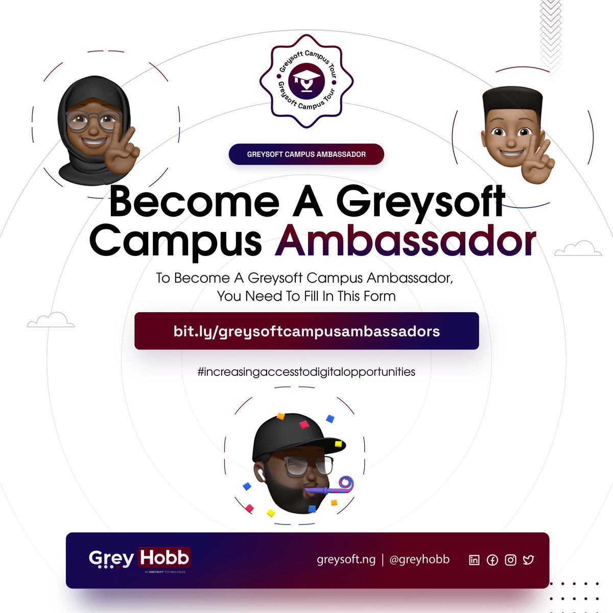 Join the Greysoft squad and represent our innovative tech solutions on your Campus as a Campus Ambassador'

 #campusambassador  #DigitalOpportunities #digitalopportunities #greysofttechnologies #FridayVibes #fridaymorning