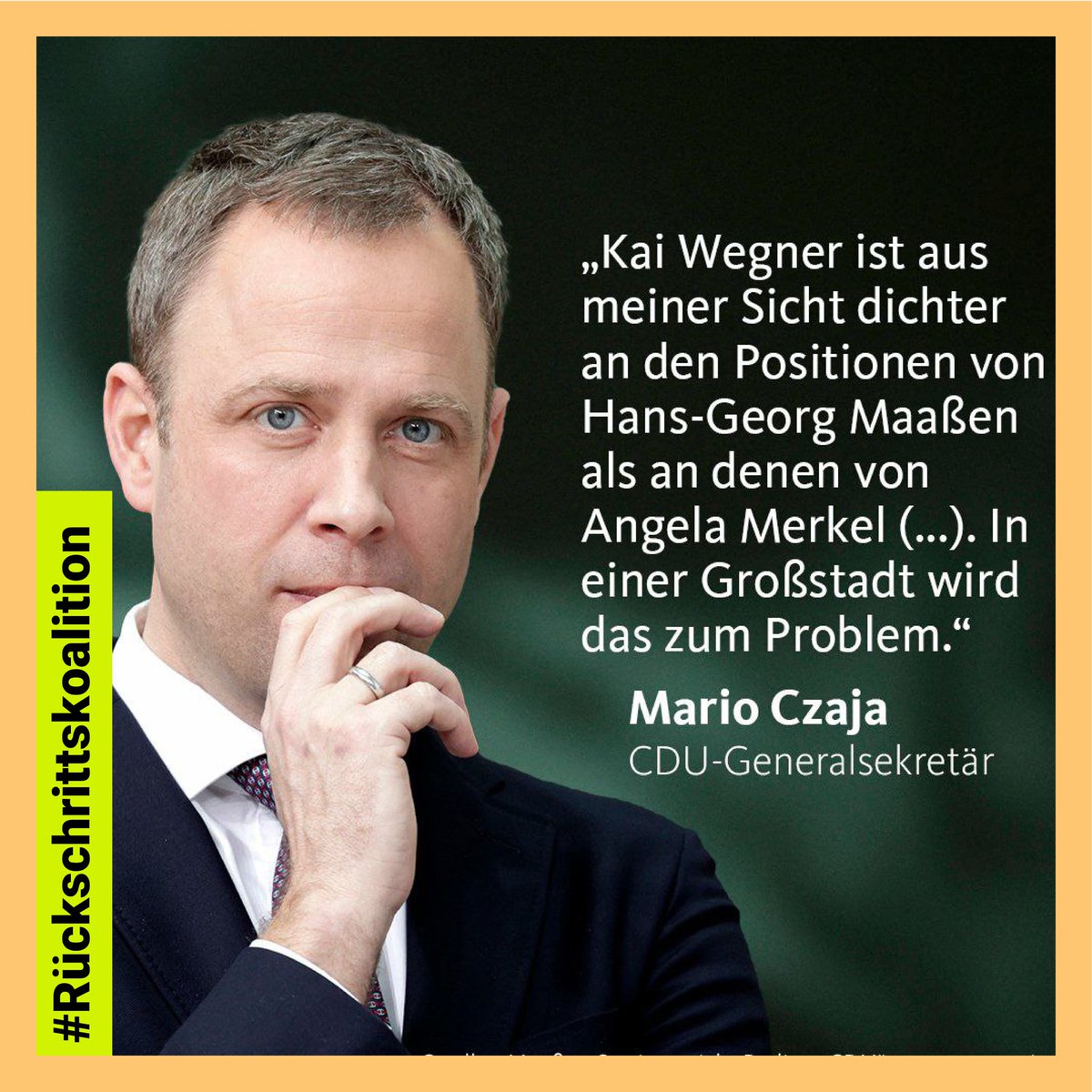 Leute, nochmal kurz: 

Wenn ihr KEINEN Bock auf eine #CDU-geführte Landesregierung &amp; einen rassistischen Bürgermeister #KaiWegner in #Berlin habt, dann kommt Morgen um 12.00 zur Demo „#Rückschrittskoalition stoppen &amp; #noGroKo! am Hermannplatz!

P.S. Es soll wohl Sonne geben! 🥳