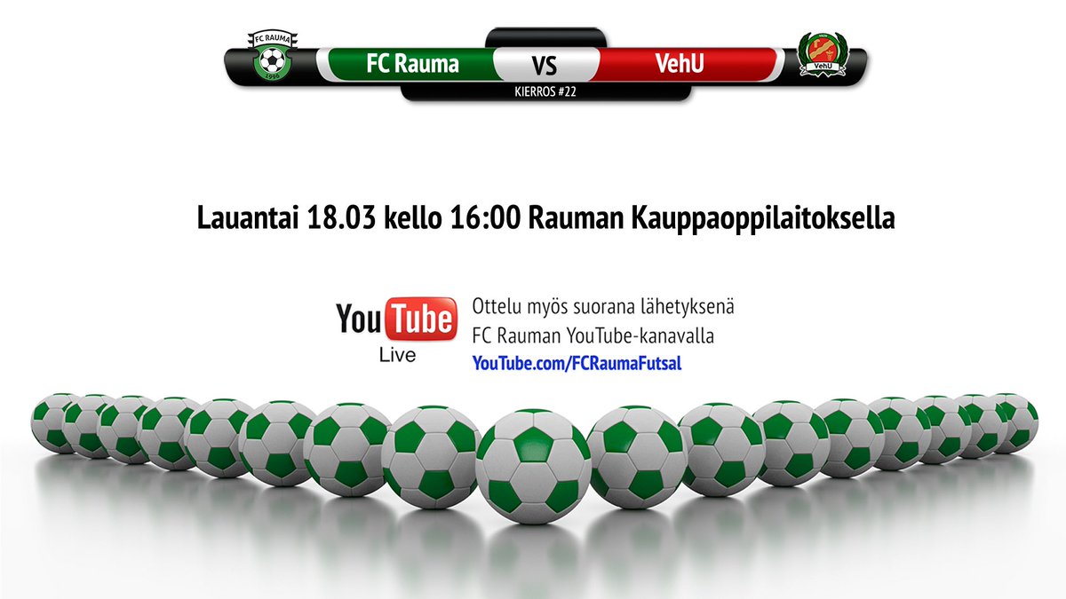 Ykkösen päätöskierroksella FC Rauma saa vastaansa sarjanousun varmistaneen VehU:n. Kotijoukkue tarvitsee ottelusta vähintään yhden pisteen varmistaakseen sarjapaikkansa, joten panosta pelissä riittää. Otteluun poikkeuksellisesti ilmainen sisäänpääsy! #rauma #futsalfi