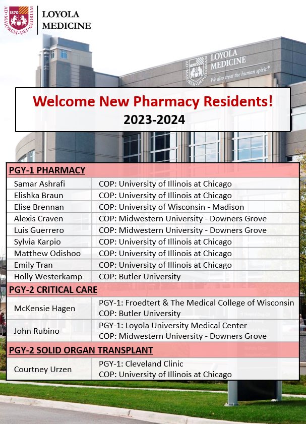 We’re incredibly excited to share our 2023-2024 match results!! Congrats everyone and welcome to the Loyola family!!🎉🎊

#TwitteRx #PharmRes #Match2023