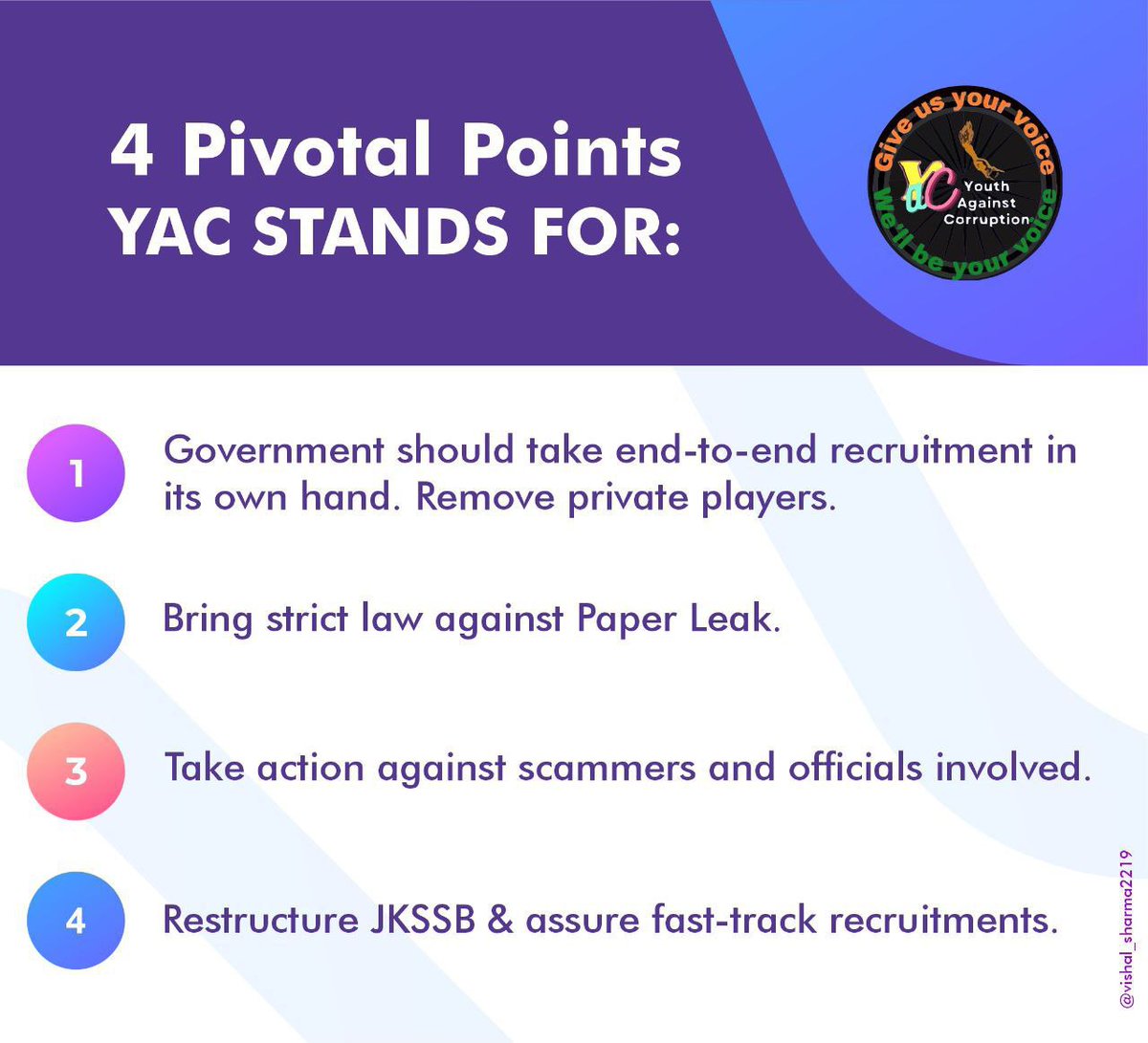 Rohit96986348's tweet photo. Demands of Youth Against Corruption  (YAC)

@vinkal_yac @Swamy39 @OfficeOfLGJandK @ImRavinderRaina @jkssbofficial https://t.co/vrkwk0d66N