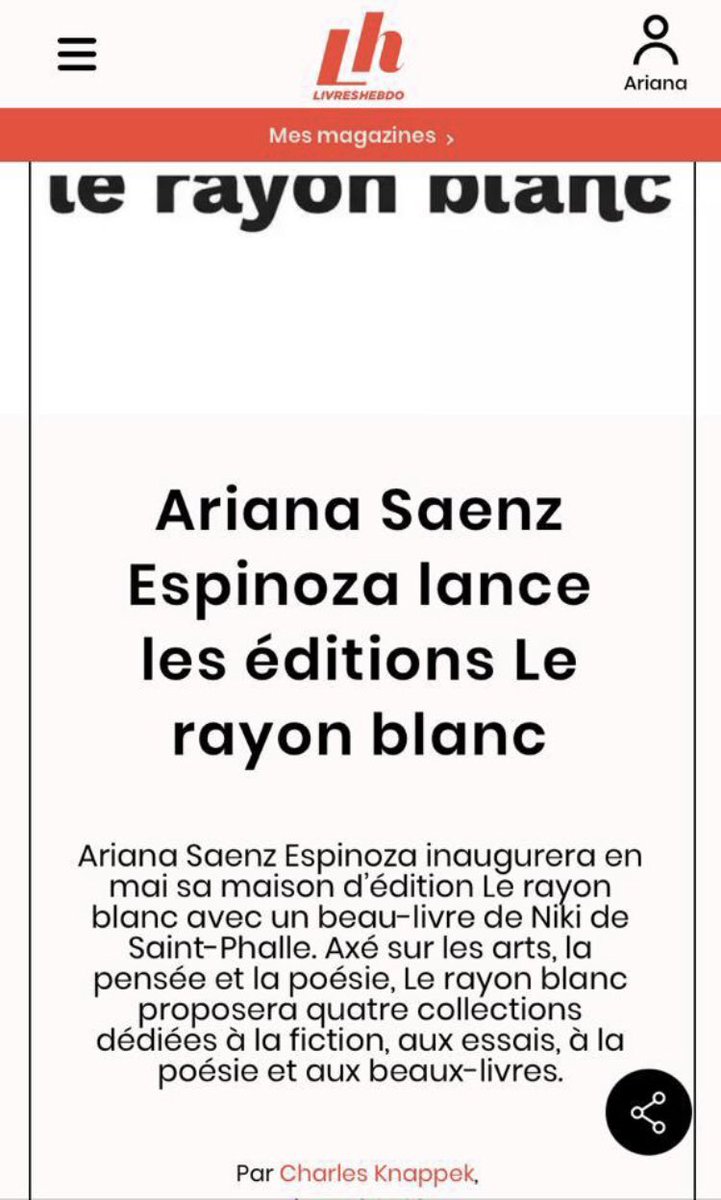 Lerayonblanc's tweet photo. @CharlesKnappek présente Le rayon blanc dans @livreshebdo 
@ArianaSaenzEsp #editionslerayonblanc https://t.co/sdmBBNMbqY