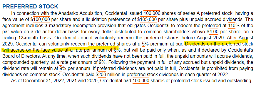 ChecklistStocks's tweet photo. @Atomschubser Yes Buffett receives a special dividend for his preferred stock which is mentioned in the 10-K of $OXY 👇 https://t.co/Rbp6jsvGaF