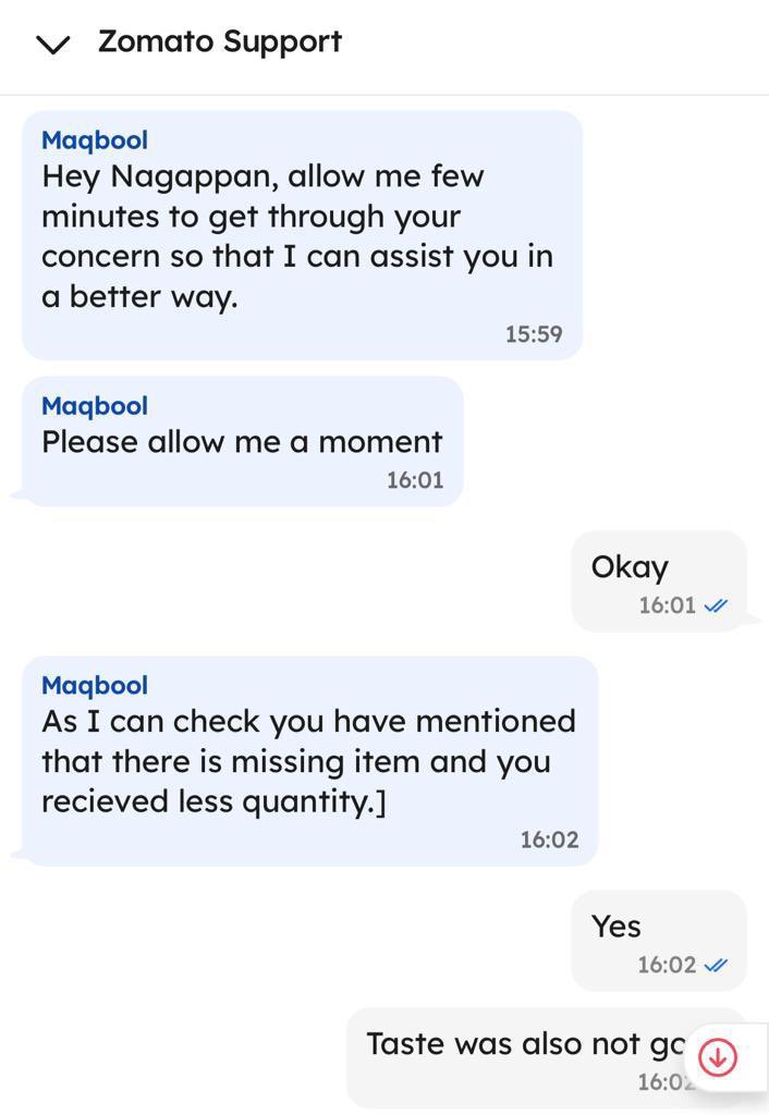 nagappan03's tweet photo. Ordered lunch from @zomato. It was delivered very late almost 20 mins after estimated time. Items were missing. Contacted their support team &amp; have attached the screenshots of our conversation below. This is not how you treat your “valuable” Gold customers @zomatocare 👎🏻 https://t.co/8qWBops50E