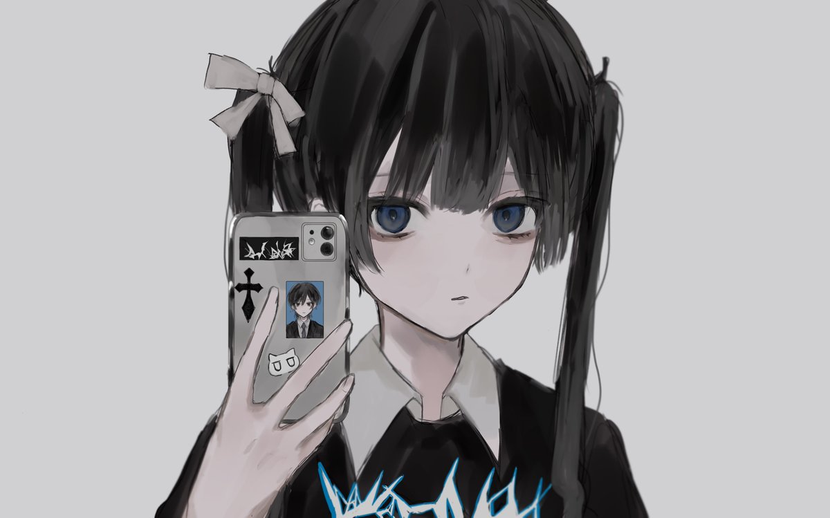 1girl solo phone twintails cellphone holding holding phone  illustration images