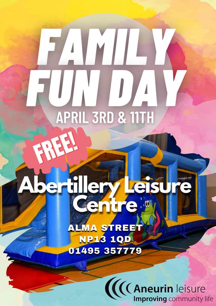 Join us for our FREE Family Fun Days at Abertillery Sports Centre this Easter!

📅 Monday 3rd April &amp; Tuesday 11th April
⏰ 10am - 1pm

Suitable for children under 12

Spaces are limited so booking is essential

Call us on 01495 357779 to book your space
