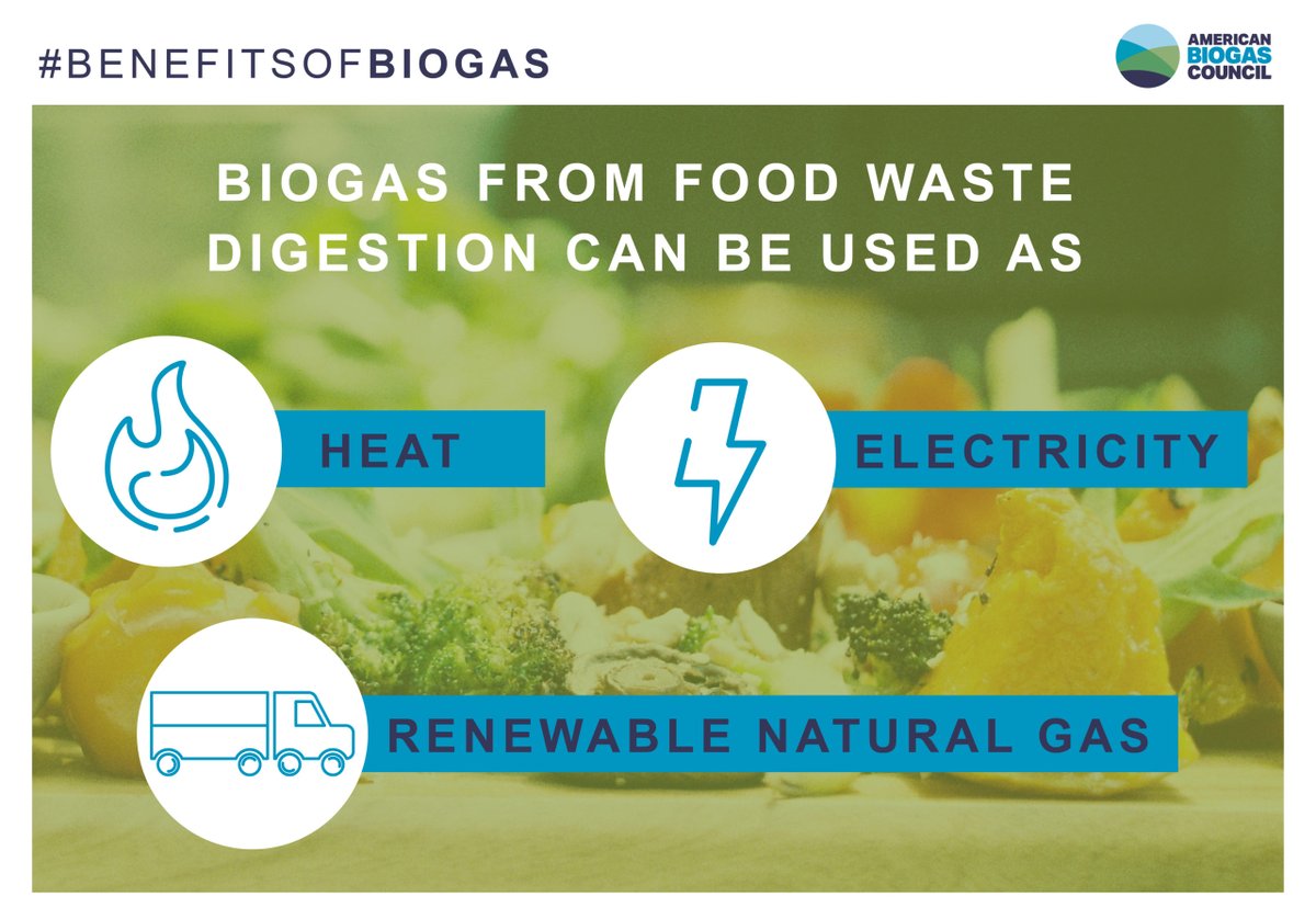 Biogas produced from the digestion of food waste can be used to displace fossil fuels in the form of heat, electricity or renewable natural gas. #BenefitsOfBiogas #RNG #RenewableEnergy #RenewableNaturalGas #Biogas @ambiogascouncil