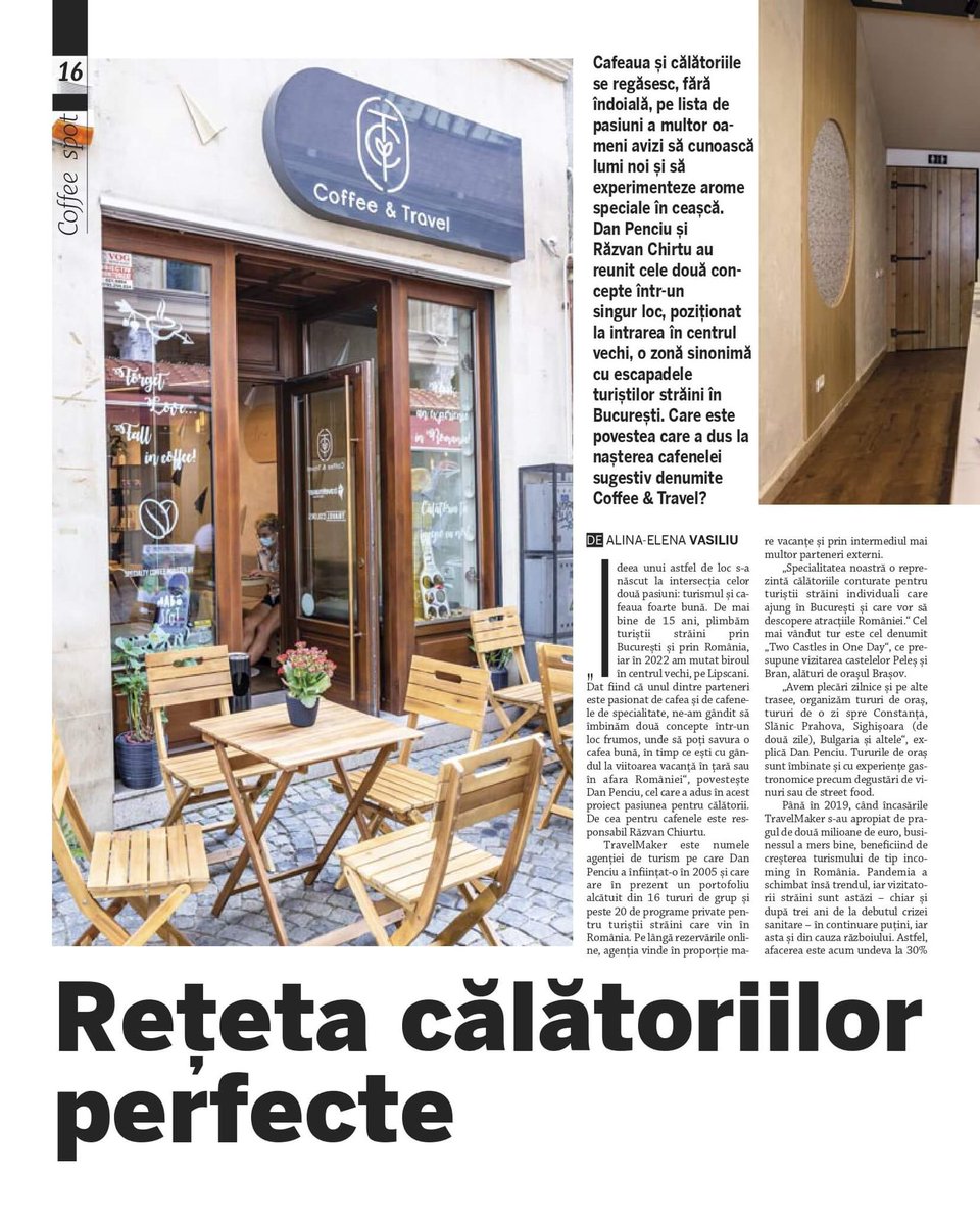 TravelMakerCo's tweet photo. Our new Coffee &amp; Travel location in the heart of Bucharest is featured in the "After Business Premium" magazine. Come for a good coffee or to book one of our daily tours. https://t.co/NU8KnWouyt