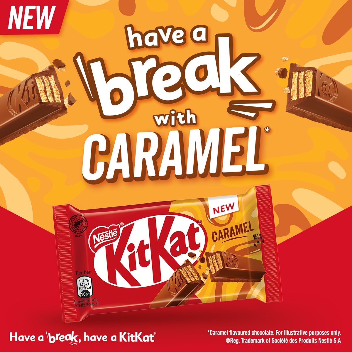 middlesexfood's tweet photo. Have a break with new KitKat Caramel! The delicious 4 finger break you know and love but this time covered in smooth milk chocolate infused with caramel! https://t.co/nMiwqmDhOe