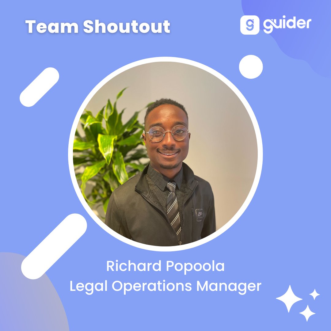 guiderhq's tweet image. After a fantastic presentation this morning, we want to shout out our Legal Ops Manager, Richard Popoola 🎉

Since joining Guider, he's truly made an impact across the company with his hard work and expertise. Thank you Richard! 

#FridayWins #Guider #TeamShoutout