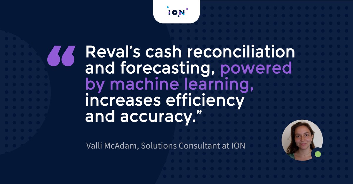 IONTreasury's tweet image. Valli McAdam spoke at a webinar about Reval, a TMS solution that offers cash reconciliation and forecasting powered by machine learning. Watch the recording to find out more about this powerful solution today.
app.livestorm.co/treasury-drago…

#treasurytechnology #treasurymanagement