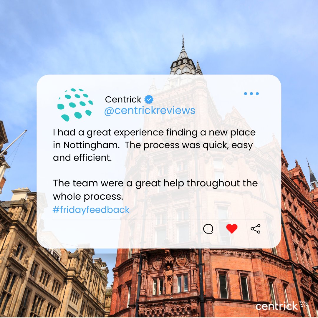 CentrickNotts's tweet photo. It's Feedback Friday!  ⭐

Our Nottingham team are always on hand to provide excellent service throughout the whole process. 

Looking to take the stress out of searching for your next property or selling your home? Get in touch today! https://t.co/TFKMfidJ70 https://t.co/IfRxJapFEU