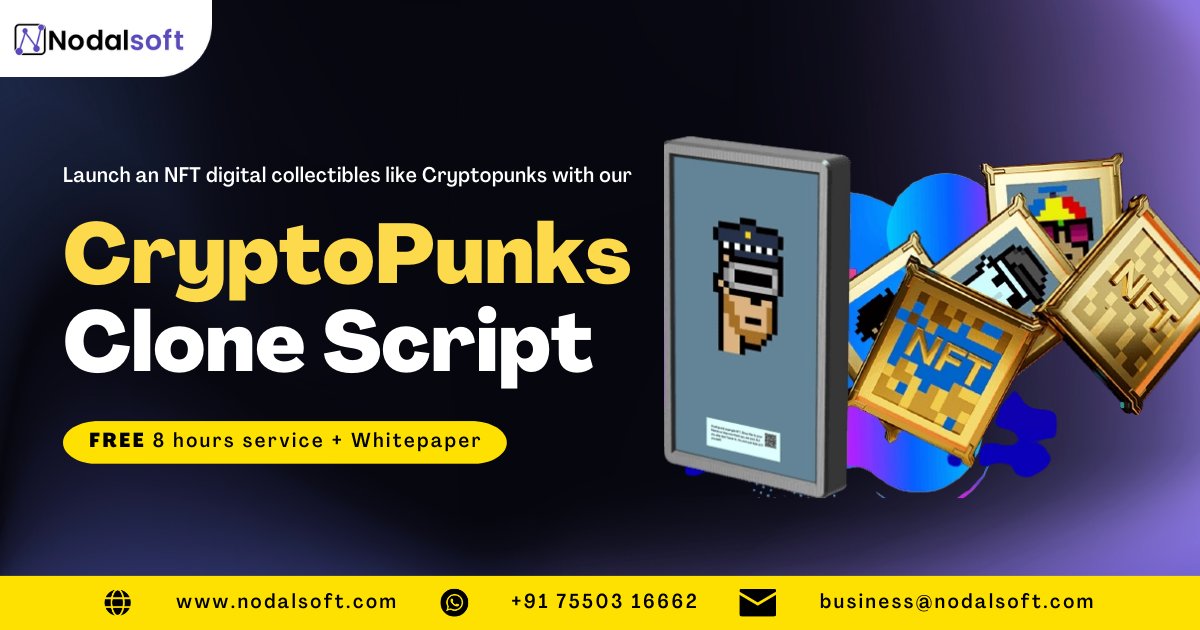 Nodal_Soft's tweet photo. #CryptoPunksClone Script is a ready-made #NFTMarketplace clone script especially coded for #CryptoPunks. Using this script, you can launch a bug-free #NFT Marketplace like CryptoPunks, where users can create, buy & sell their CryptoPunks quickly.
👉https://t.co/aDVoLcwoY0
#NFTs https://t.co/q9nnlXgFRu