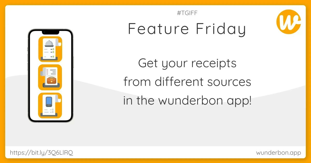 wunderbon's tweet photo. Never lose track of #cash receipts 🧾 again. With the wunderbon app, simply connect with other #services 💳 and receive the #receipts from different sources. Everything clearly and securely in one app 📱 #free &amp; #environmentally friendly 🌳 Link in our profile 
#featurefriday https://t.co/vPjpyz2uvL