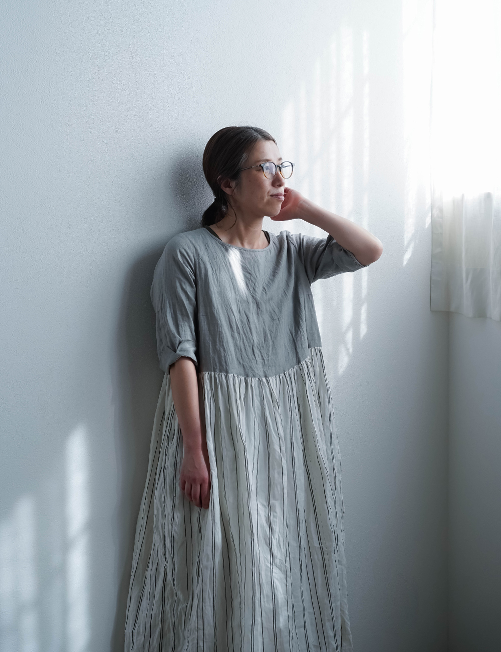 美品 wafu リネンサーキュラースカート 鈍色 わたぬき服装 wafu】Linen