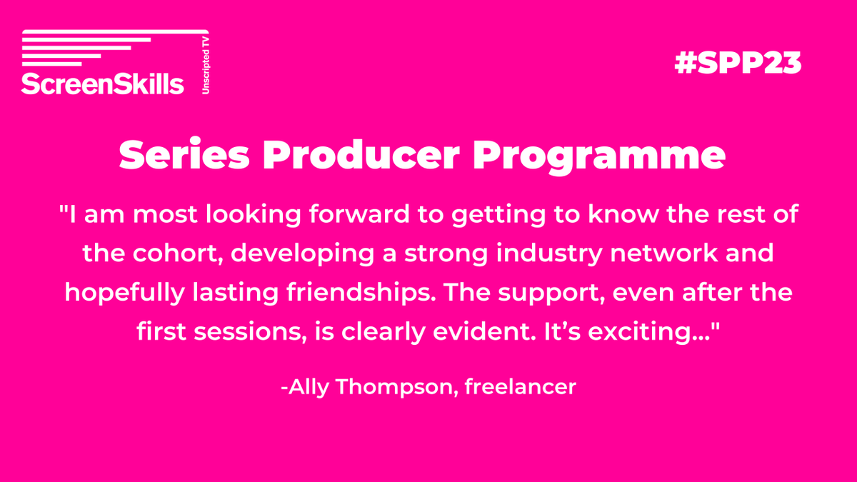 UKScreenSkills's tweet photo. Freelancer, and #SPP23 cohort member Ally Thompson is most looking forward to making industry connections on our #SeriesProducerProgramme.
The #UnscriptedTVSkillsFund-ed programme, delivered by @TRC_media will train 22 delegates to become #seriesproducers with confidence. ⬇️ https://t.co/qrEwAwkSoe