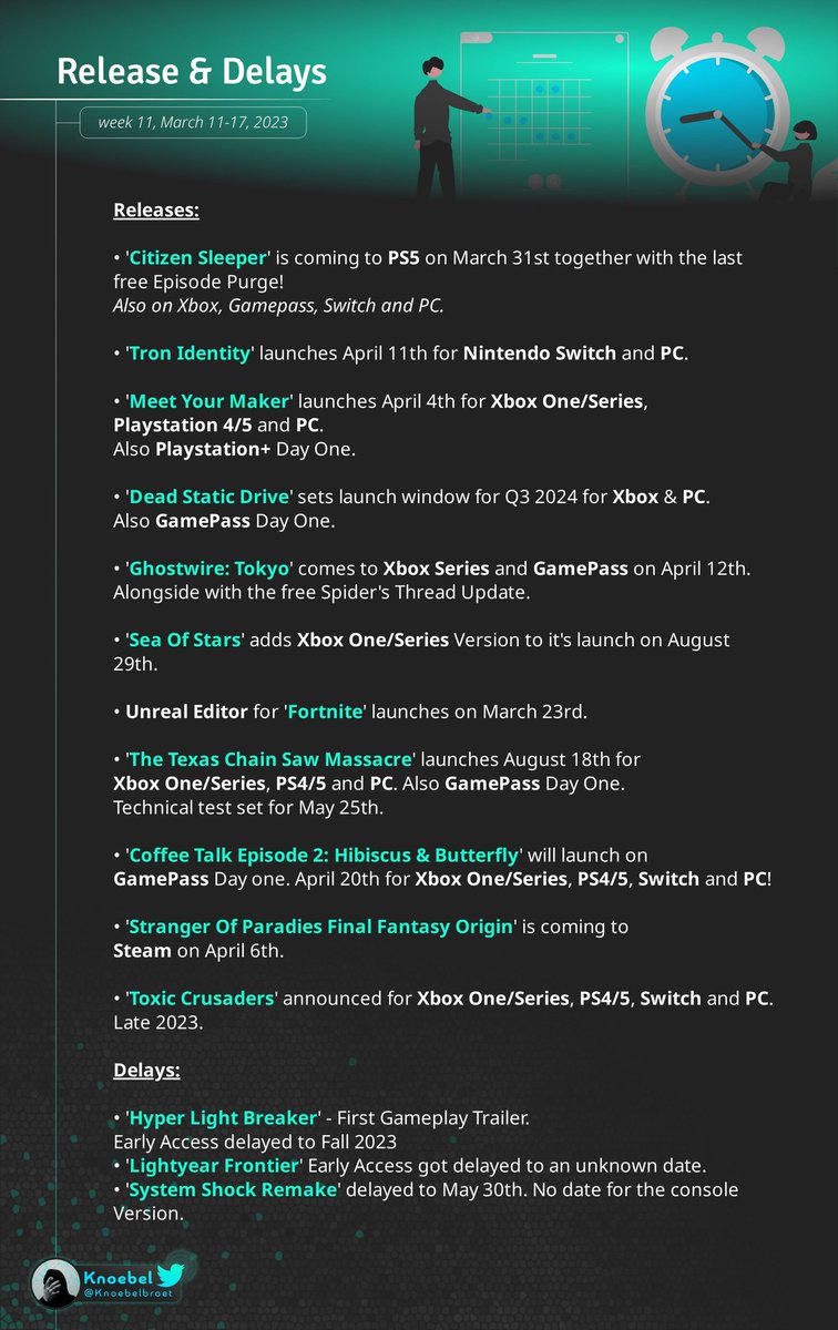 Knoebelbroet's tweet photo. Yo, it's friday 8PM here so you get the #GamingNewsRecap a bit earlier in the next weeks.

- Console News
- Release and Delay dates 
- Other Stuff

Thanks again to @viaz who helps me out with that stuff since i'm on vacation.

#Xbox #PlayStation #Switch https://t.co/MScqHMqndV