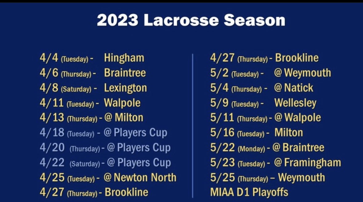 tpllax's tweet image. Needham Boys High School dropped their official schedule this week. 📅🥍
—-
#needhamma #lacrosse