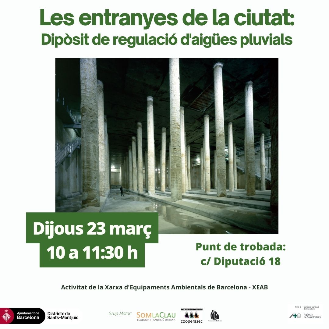 AulaAmbientalPS's tweet photo. Coincidint amb la Setmana de l'Aigua de @BCN_SantsMont baixarem al subsol de la ciutat per visitar el dipòsit de regulació d’aigües pluvials del Parc Joan Miró.
Els dipòsits són un element clau en la resiliència de les ciutats mediterrànies enfront del canvi climàtic. https://t.co/aEHjZsJOXt
