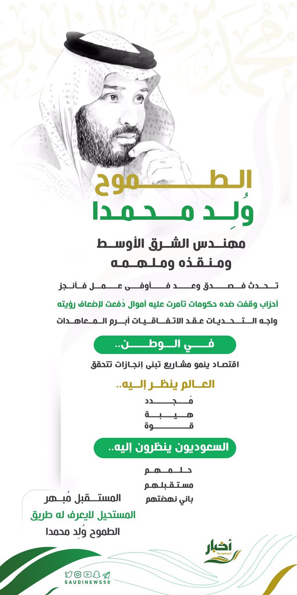 SaudiNews50's tweet photo. الطموح وُلِد محمدا

- https://t.co/IWs48Y1WRu