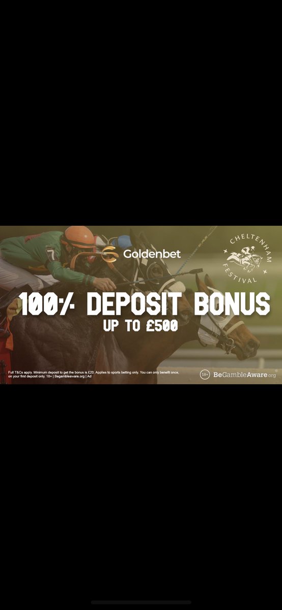 TimsCheltTips's tweet image. DAY 4 Tips ✅

Back my 5/1 Double below + either win £120 or all stakes are refunded! 🔥

Here &amp;gt; bit.ly/4FreeGoldenBet

18+ - begambleaware.org