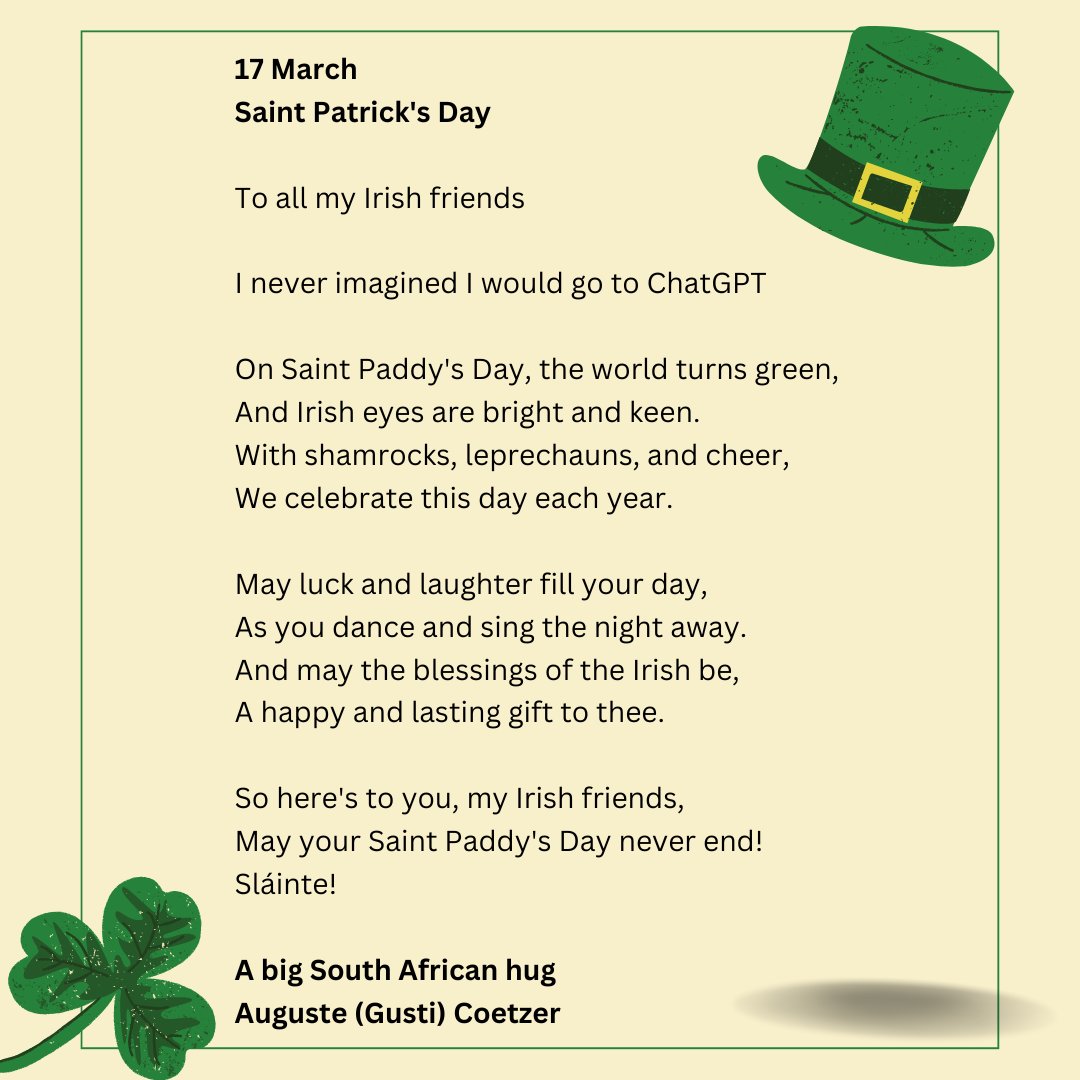 PowerPlacements's tweet photo. To all my Irish friends - Wishing you all the luck of the Irish this St. Patrick's Day!

#saintpatricksday #crosscultural #crosculturefriendship #SharedHeritage #saintpaddysday #irish #IrishLuck #ireland https://t.co/MnPl80jD3j