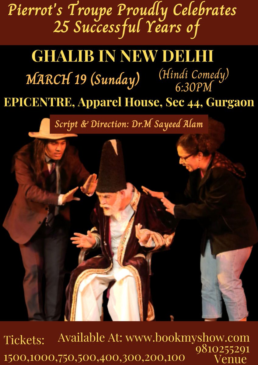 DelhiEventscom's tweet image. Ghalib in New Delhi, Hindi Comedy Play

19 March 2023, 6:30pm to 8:15pm

Epicentre, Apparel House, Sector 44, Gurugram

delhievents.com/2023/03/theatr…

#ComedyPlay #HindiTheatre