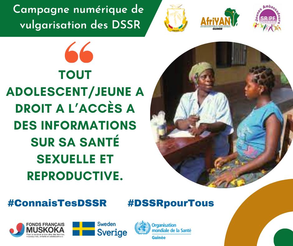 Tout Adolescent/Jeune a droit à l’accès à des informations sur sa santé sexuelle et reproductive.
#ConnaisTesDSSR
#DSSRpourTous

<a href="/guinee_oms/">OMS Guinée</a>
<a href="/ffmuskoka/">FondsMuskoka</a>
<a href="/Sweden/">Sweden</a>
<a href="/jasrpfguinee/">Réseau JA SR/PF Guinée</a>