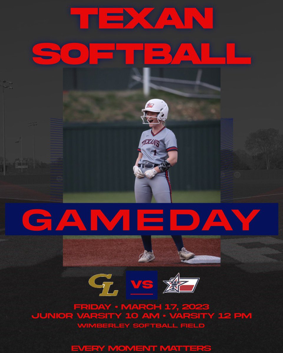 GAME DAY!!!!! The Texan Softball teams play their district opener vs. Canyon Lake today. Dress warm and come out to the ball yard and support these ladies!!
TEXAN PRIDE!
TEXAN SOFTBALL… Every Moment Matters