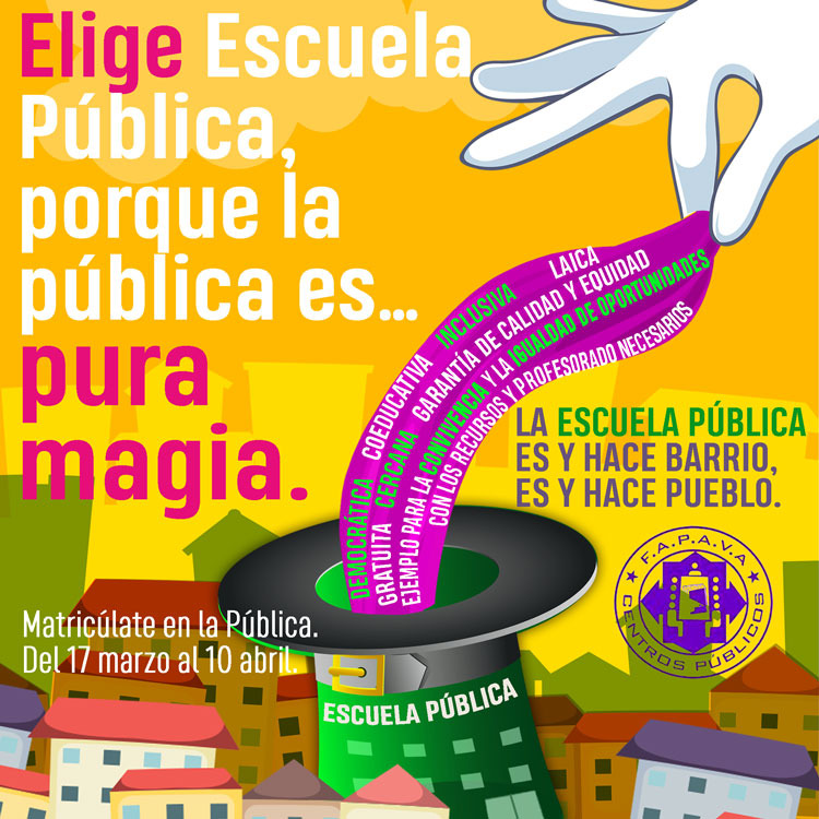 ¡Ha llegado el día! No olvidéis que nuestros centros públicos están disponibles para daros toda la información que necesitéis y resolver cualquier duda que os pueda surgir.
Elegid #EscuelaPública, porque somos #PuraMagia