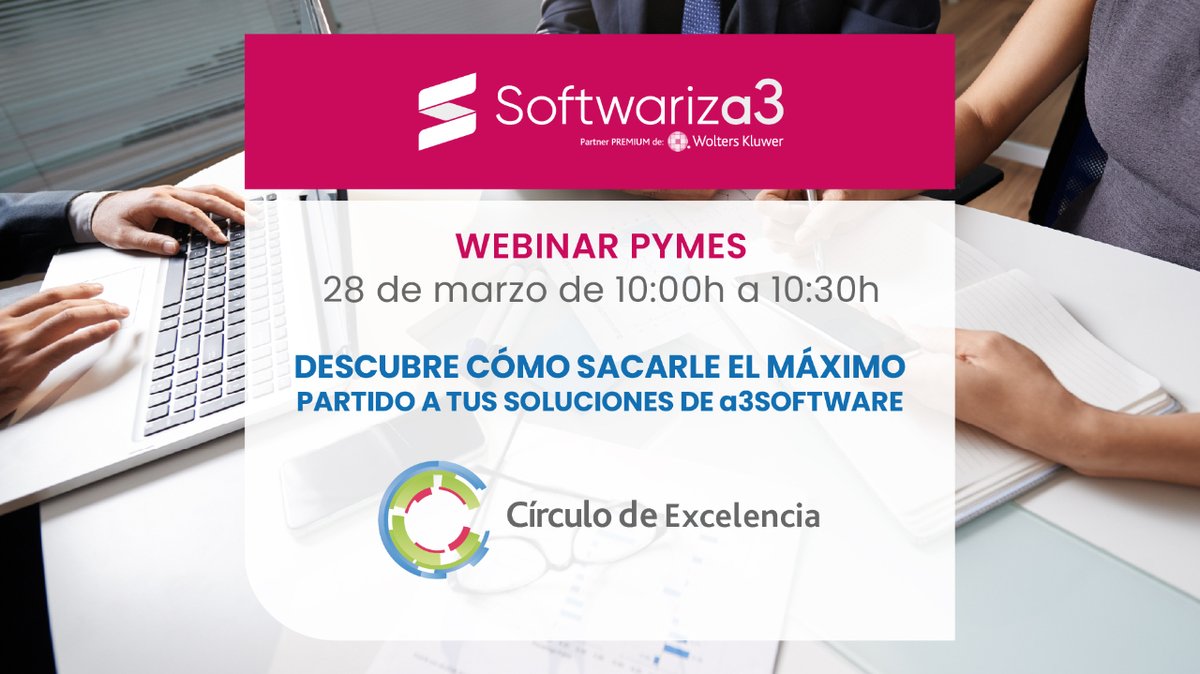 softwariza3's tweet photo. ¿Quieres aprovechar al máximo tus soluciones de a3 Software en tu PYME? 🤔

🔹 Apunta la siguiente fecha: 

📆 28 de marzo 

A partir de las 10 ⌚ tendrá lugar un webinar en el que descubrirás todo el potencial de tus soluciones ✔️

👉 https://t.co/ElqLTSdadb https://t.co/KMl77inJtn