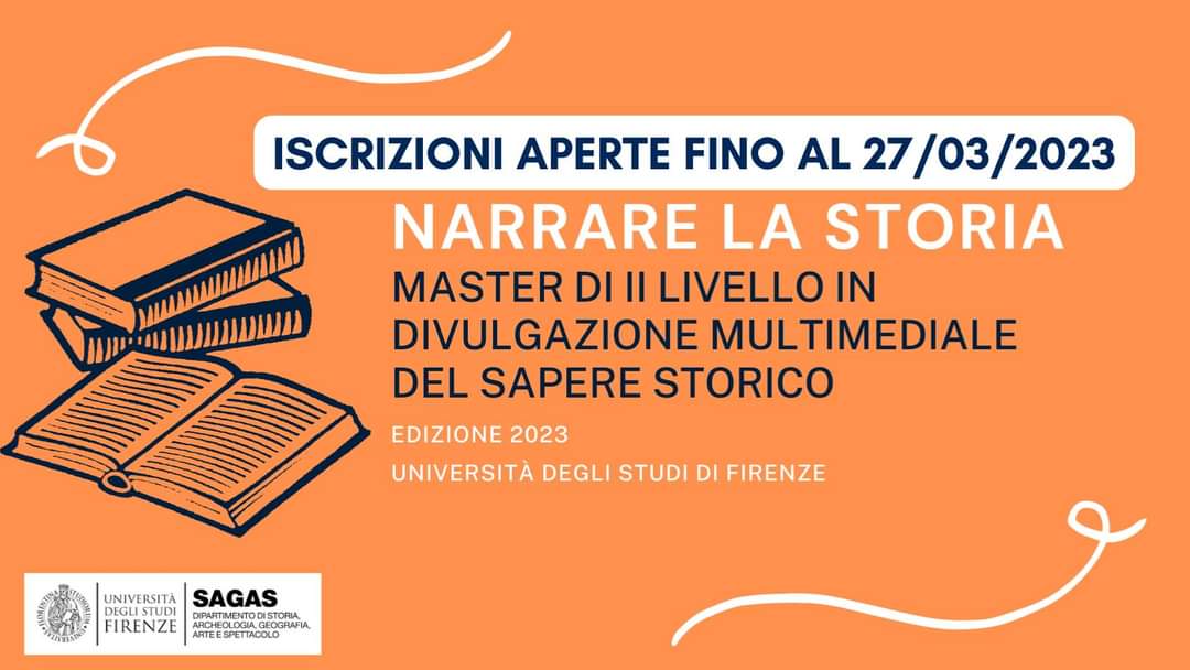 la_unifi's tweet photo. Siamo lieti di comunicare che le iscrizioni a "Narrare la Storia" Master in Divulgazione Multimediale del Sapere Storico sono state riaperte fino al 27/03/2023!

Per maggiori informazioni vedere: 
https://t.co/ocbB4w59cq
Per iscriversi al bando:
https://t.co/k3PcvlsFCE https://t.co/aCnCMZdIAp