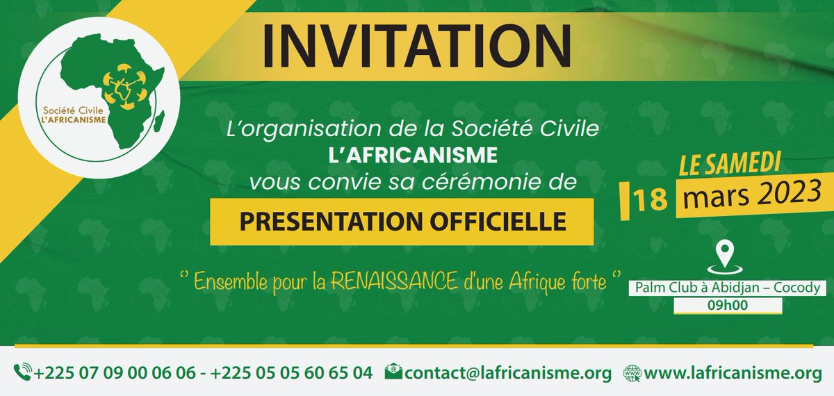 SLafricanisme's tweet photo. Présentation du mouvement Société Civile "L'AFRICANISME".
 Par cette organisation, nous voulons porter une vision de l'unité africaine qui s'appuie sur nos valeurs. 
Le futur de l'Afrique est dans son unité, son intégration et son ouverture. #Lafricanisme @africanews https://t.co/v2b7HT4HKN