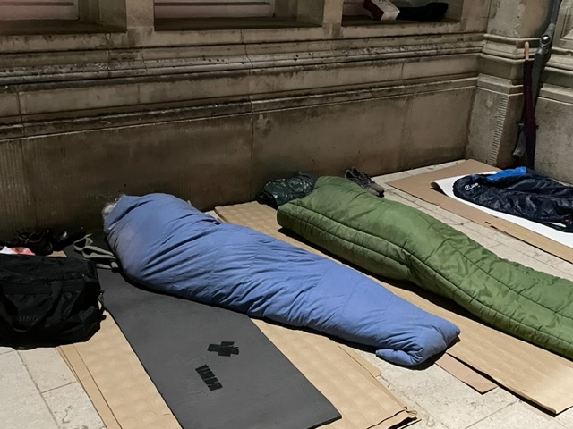 Three of us from <a href="/ActuaryCompany/">Actuaries' Company</a> spent last night sleeping out in Guildhall  Yard with the Lady Mayoress to raise funds for the homeless <a href="/LMAppeal/">Lord Mayor's Appeal</a> and <a href="/PretFoundation/">The Pret Foundation</a>. A real experience and we can assure you that the sooner the homeless are off the streets the better!