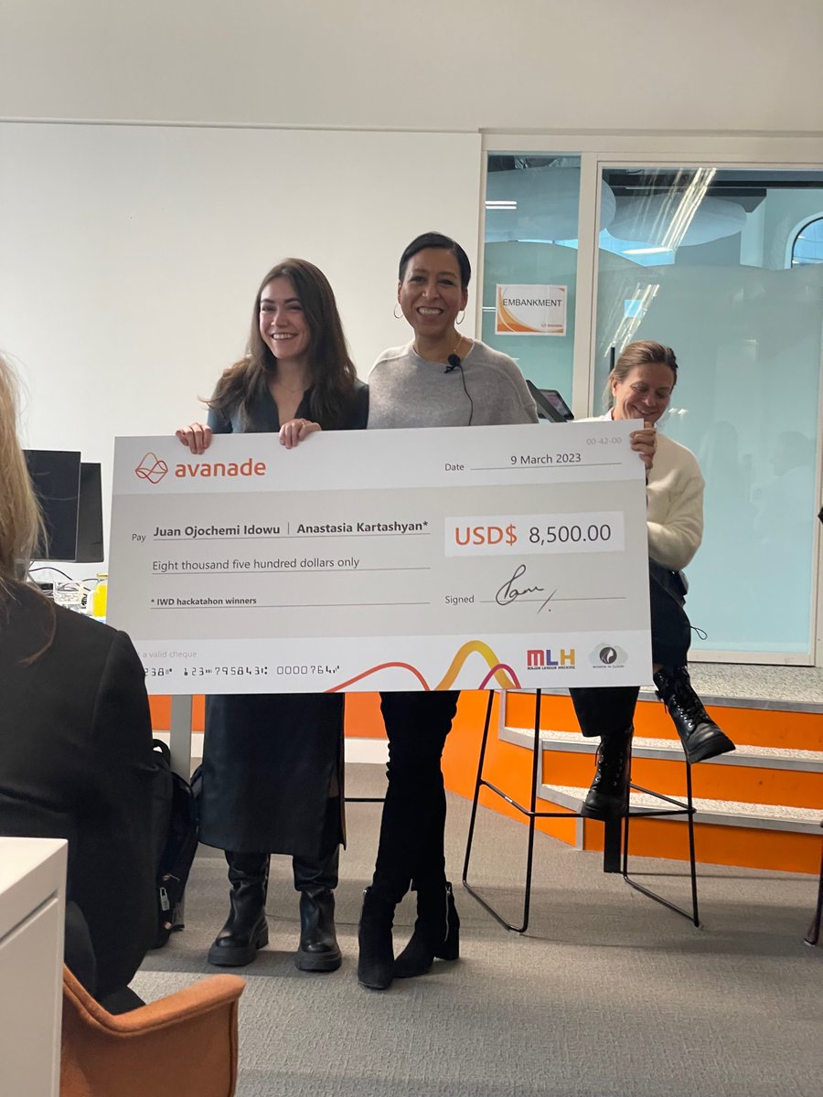 We are #AvanadeProud to announce that the winners of our International Women's Day Hackathon in partnership with @MLHacks, @GlobalWIC and @RESCUE_UK are Avanade's Anastasia Kartashyan and Juan Idowu for their female mentorship app! 🎉 #EmbraceEquity #AvanadeDoWhatMatters