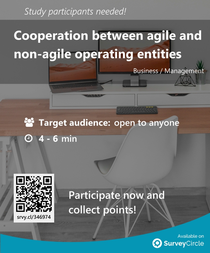top_studies's tweet image. Participants needed for top-ranked study on SurveyCircle:

&quot;Cooperation between agile and non-agile operating entities&quot; surveycircle.com/346974/ via @SurveyCircle

#agile #cooperation #ProjectMethodology #ProjectManagement #BusinessSchool #survey #surveycircle