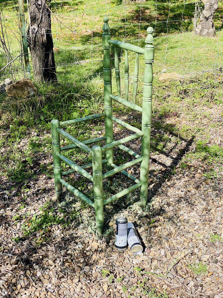campojac2022's tweet image. My friends call in bin diving- I call it up cycling 🤣 found this old chair at the bins so have remodeled it to hold a bowl of Lobelia under the cork oak tree. 

It brightens my day and it didn’t end up in landfill 👏👏

#recycle #reuse #nottrash