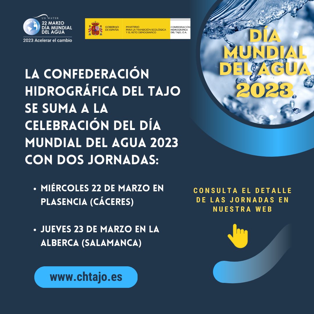 chtajo's tweet photo. La campaña del #DiaMundialDelAgua de @UN_Water nos invita a tomar medidas para cambiar la forma en que usamos, consumimos y gestionamos el 💦 agua.
En @chtajo lo celebramos con jornadas participativas en Plasencia (Cáceres) y La Alberca (Salamanca).
👉 https://t.co/f7h0HwyqwM https://t.co/xwjVzSmaaT