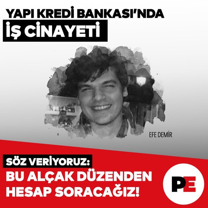 mumiabiz's tweet photo. #İşCinayeti | Bilgisayar mühendisi meslektaşımız Efe Demir, Yapı Kredi Bankası'nda yaşadığı yoğun mobbing sonrası sinir krizi geçirerek intihar etti.

Efe Demir'in, depremzedelerin kredilerinin ertelenmesi konusunda mobbinge maruz kaldığı belirtildi. 

v/.@pensendeyiz https://t.co/s4z003lTiJ