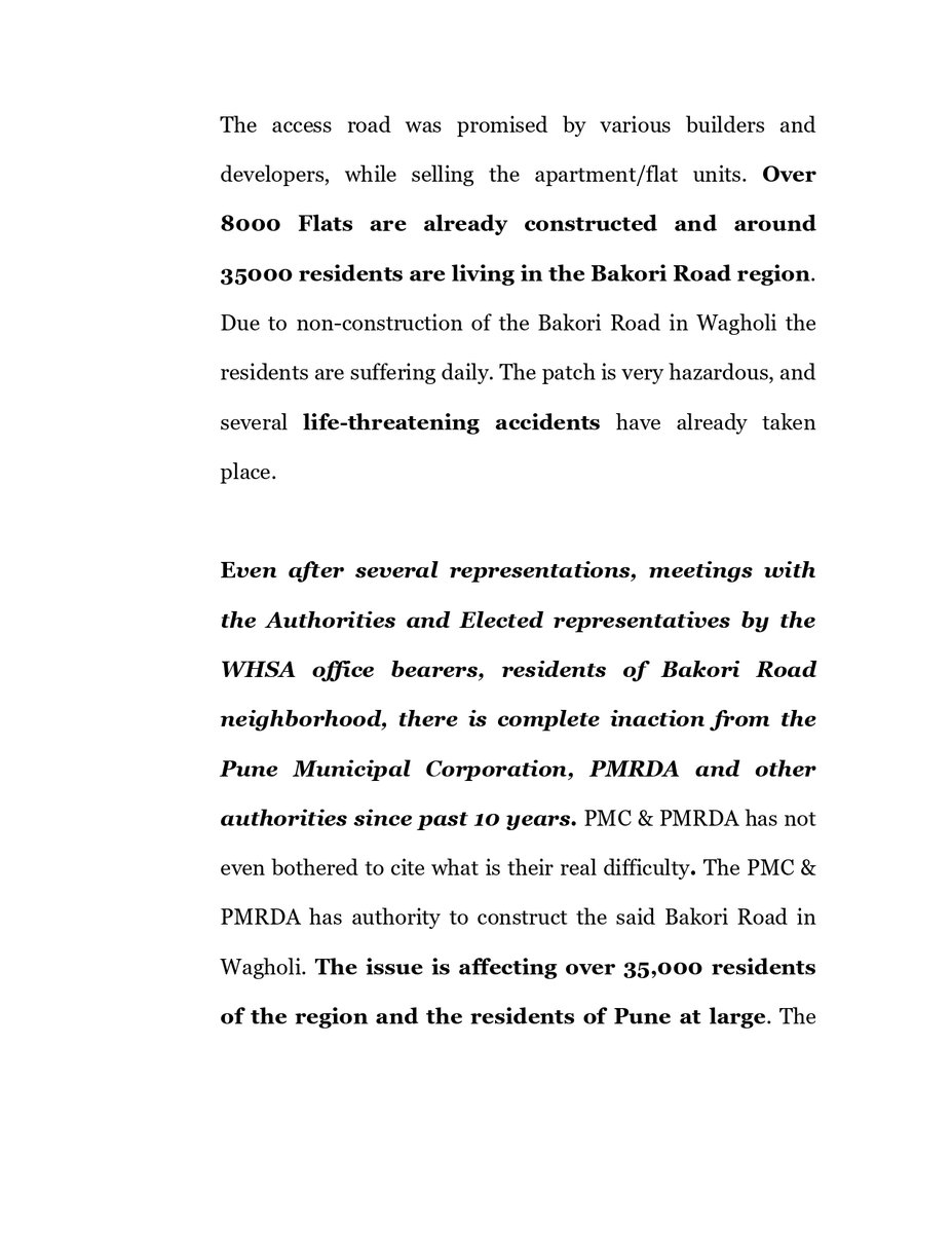WagholiHSA's tweet photo. #BREAKING
This story is about a road, which has remained only on paper since over a decade. Dreams of a better life have been ruined by fake promises ......
#PressRelease #English
#DevelopWagholi #WHSA #Wagholi #PIL #BombayHighCourt #BakoriRoad
33/n https://t.co/SR1Js5qVAH