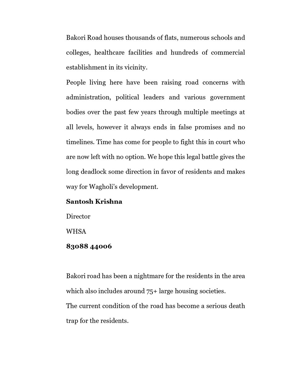 WagholiHSA's tweet photo. #PressRelease #English
#DevelopWagholi #WHSA #Wagholi #PIL #BombayHighCourt #BakoriRoad
34/n https://t.co/d3m41VmKOk