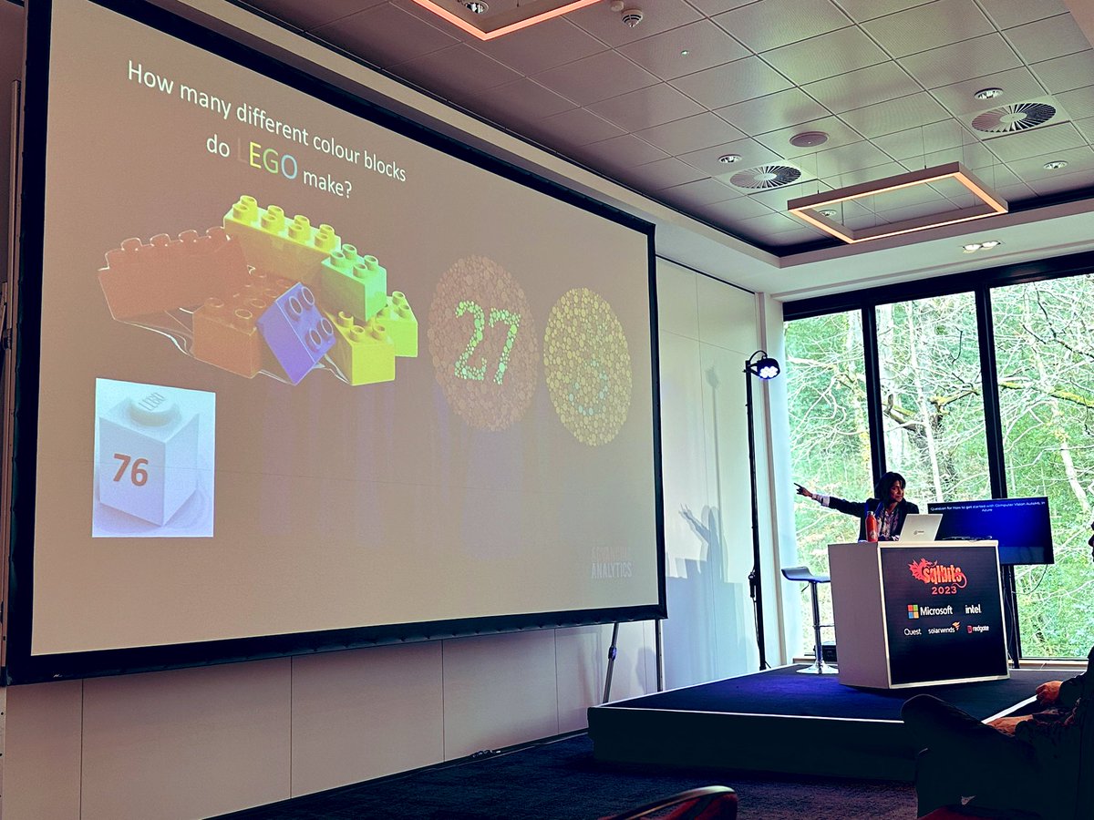 GosiaBorzecka's tweet image. Great #ComputerVision presentation presented by @gavi_sr based on the real-life scenario - Lego and their colours for colour-blind people!   #CustomVision #mvpbuzz #sqlbits2023 #sqlbits