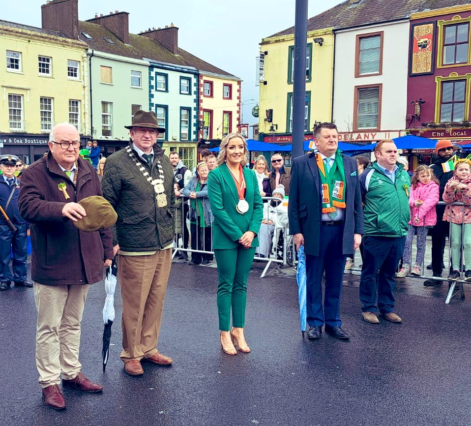 damiengeoghegan's tweet photo. What a fantastic afternoon in Dungarvan as #StPatricksDay2023 parade returned after a 4 year absence! Great to see such a massive crowd &amp; fantastic floats!The clubs/societies/businesses did us proud! And of course Grand Marshal @Tina_Desmond was fantastic! A great day all round! https://t.co/RHaCufA061